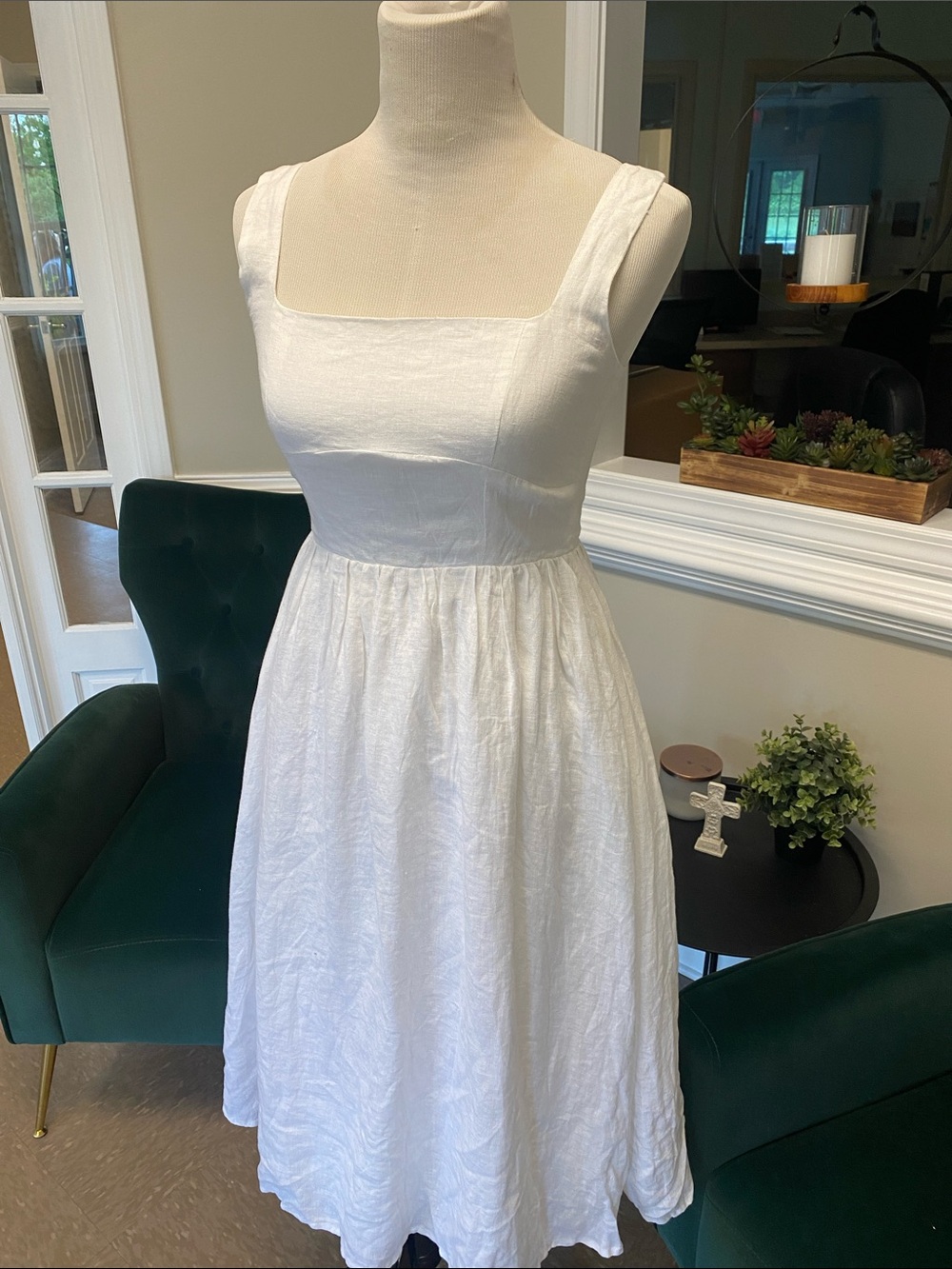 Quince White Square-Neck Sleeveless Midi Dress